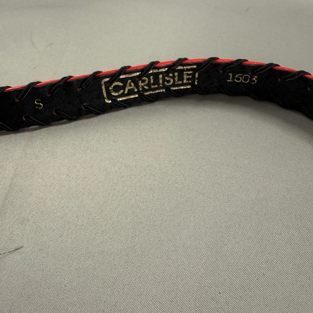 Carlisle Red Leather Belt Gold Coil Buckle Black‎ Lacing Women's Small 32
